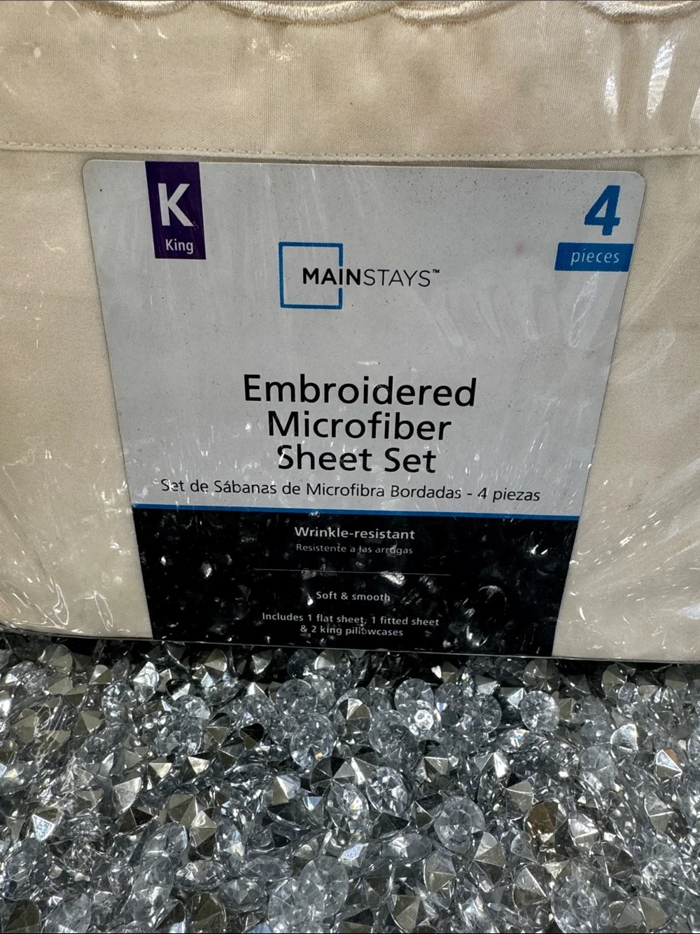 Mainstays King Embroidered Microfiber Sheet Set - Ivory Cream NEW